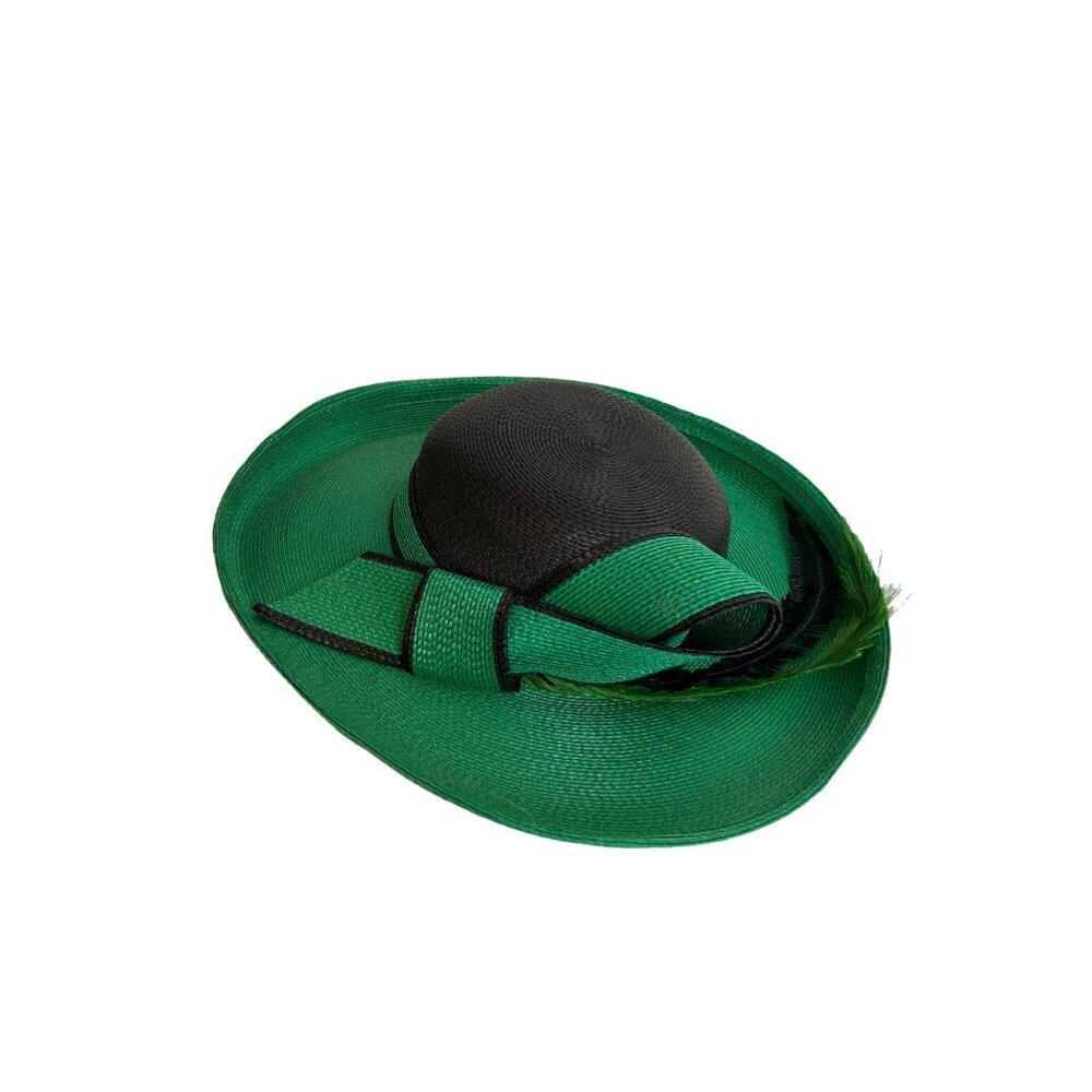 Elegant Green and Black Wide Brim Hat